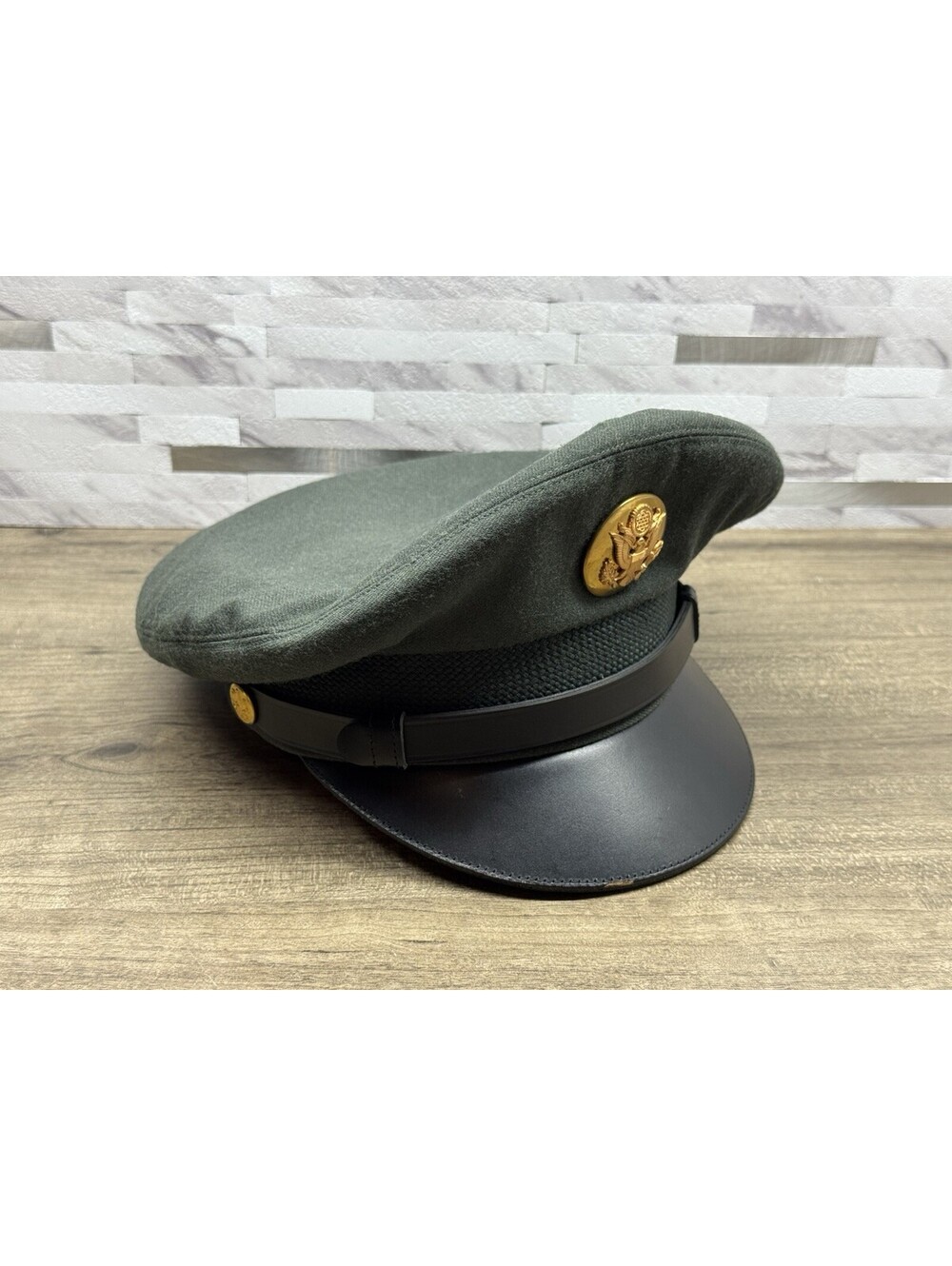 Vintage US Army Green Hat Men’s Size 7 Service Cap 44 Wool 1958 1950s Military
